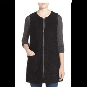SANCTUARY-Long Black Boucle ZIP Front Vest
